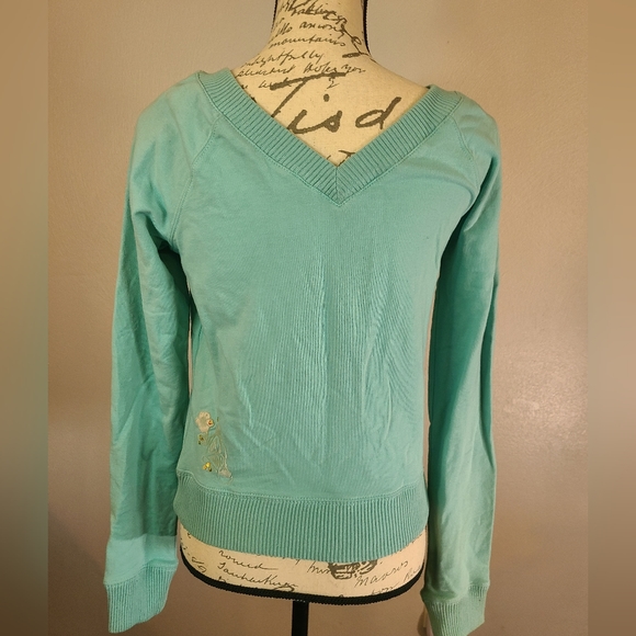 Vintage Roxy Wide Neck Plunge Back Embellished Sweatshirt sz L - Picture 3 of 4